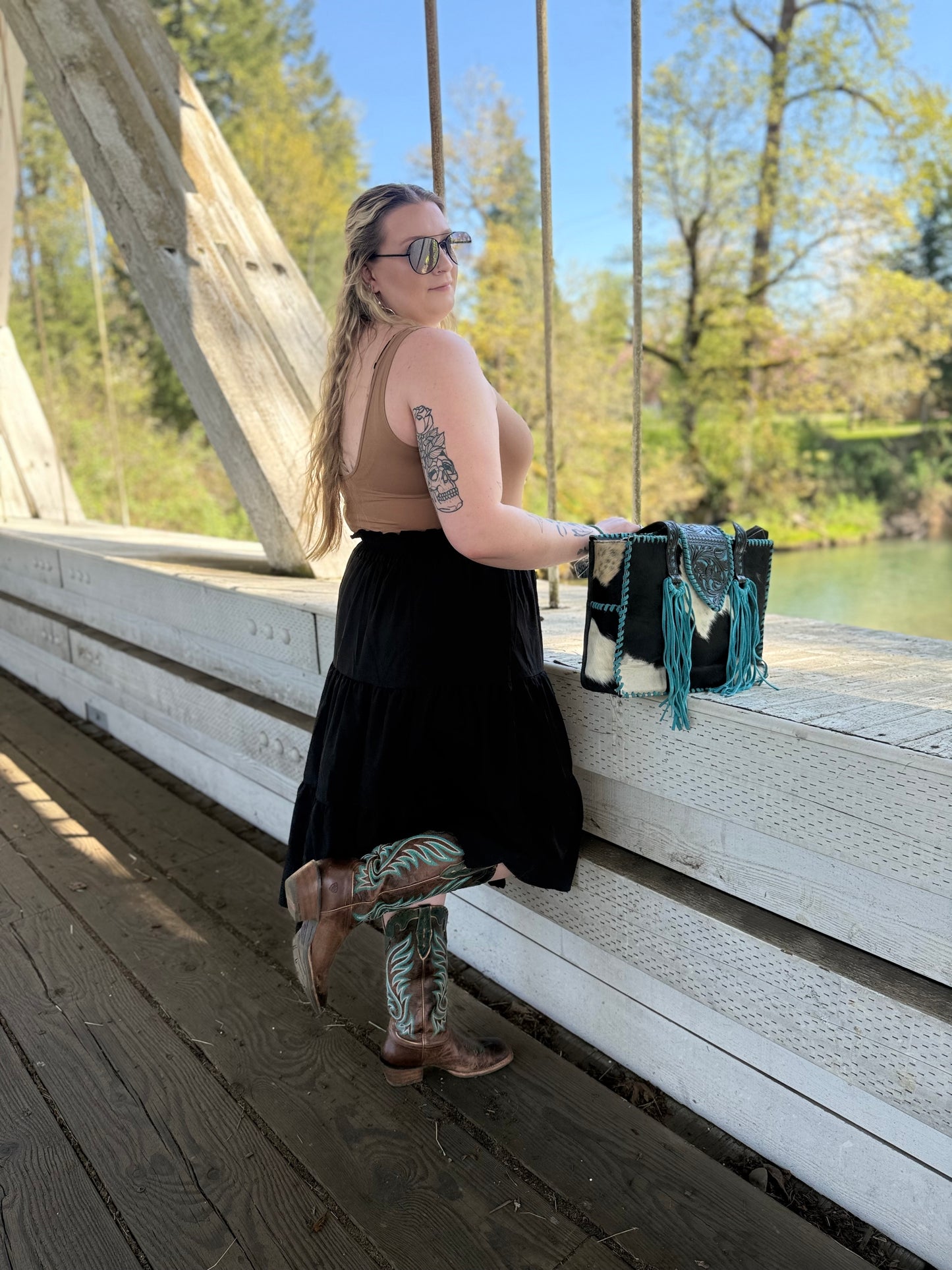 Turquoise Cowhide tote bag
