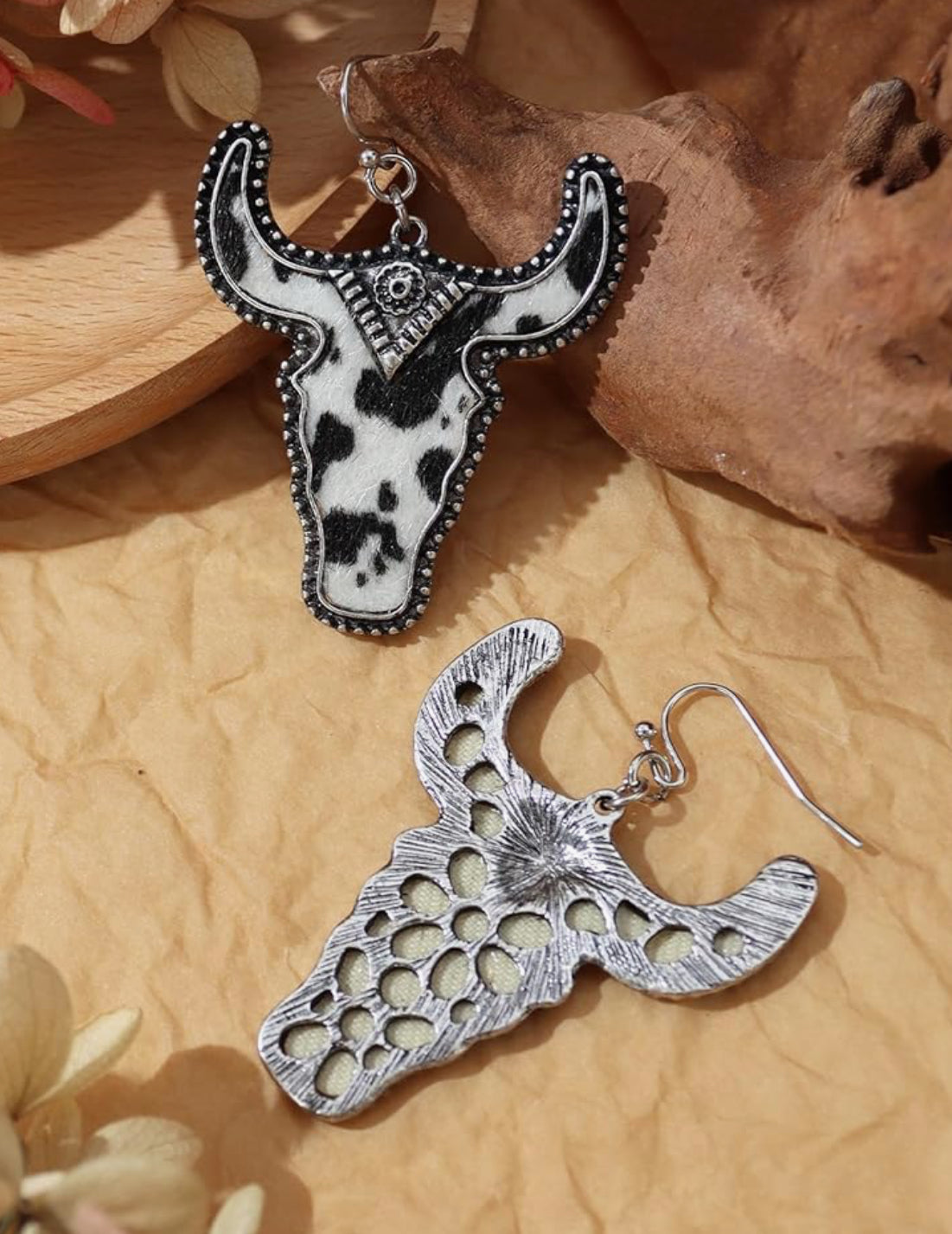 Black and white cowhide earrings