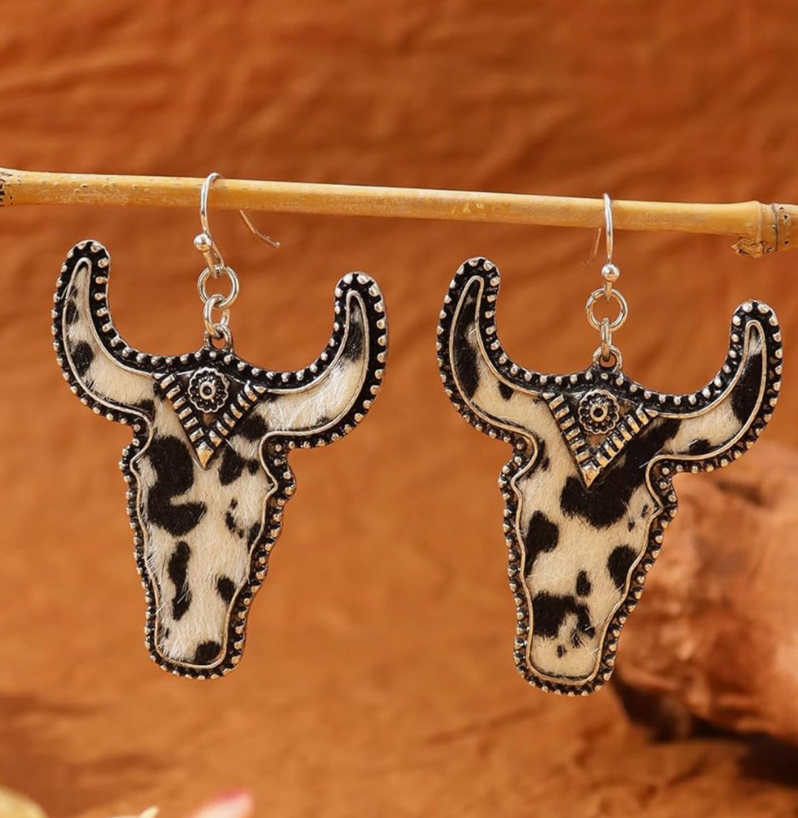 Black and white cowhide earrings