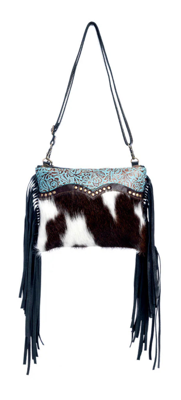 Myra exotic azure fringe crossbody