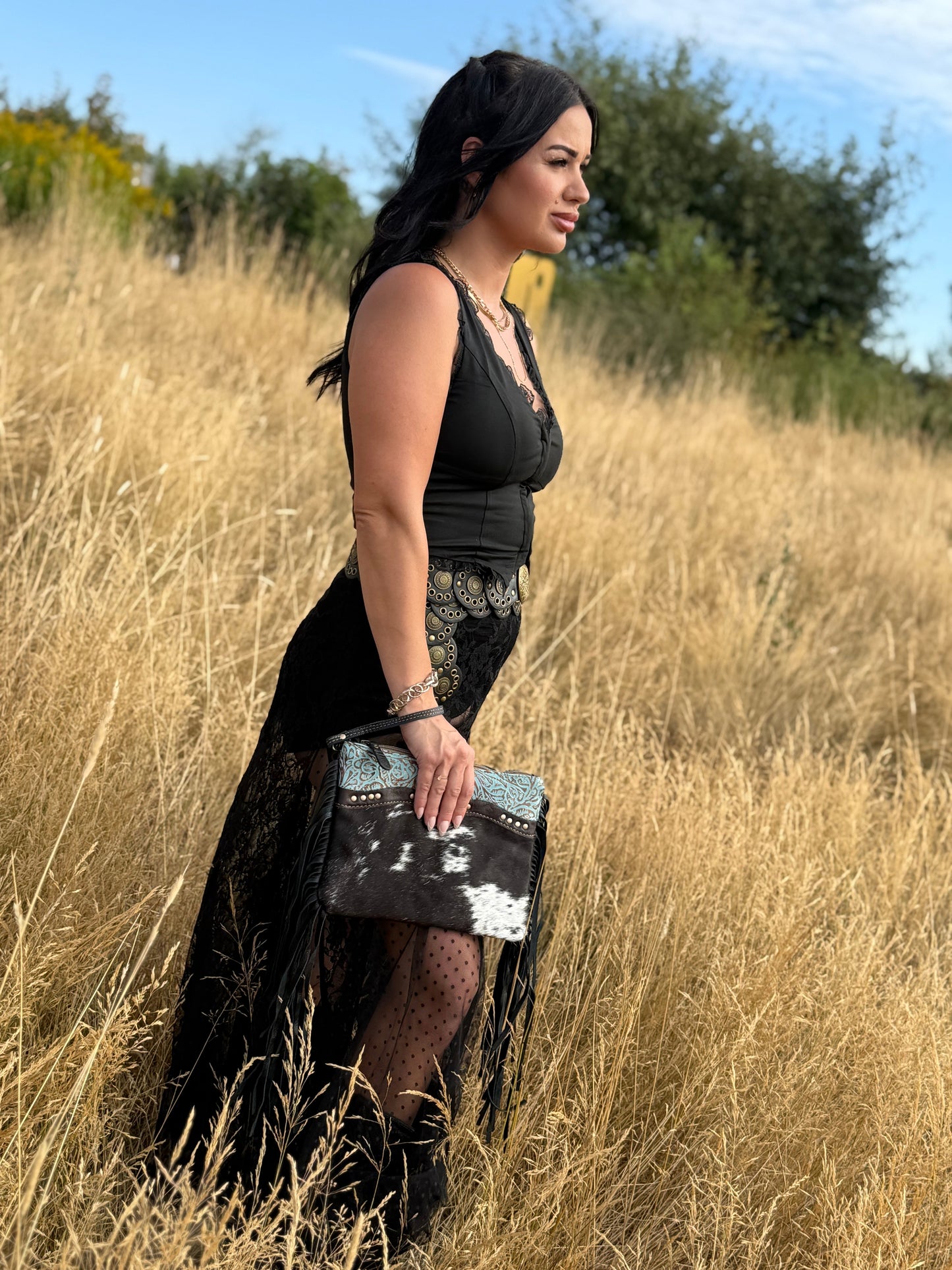 Myra exotic azure fringe crossbody