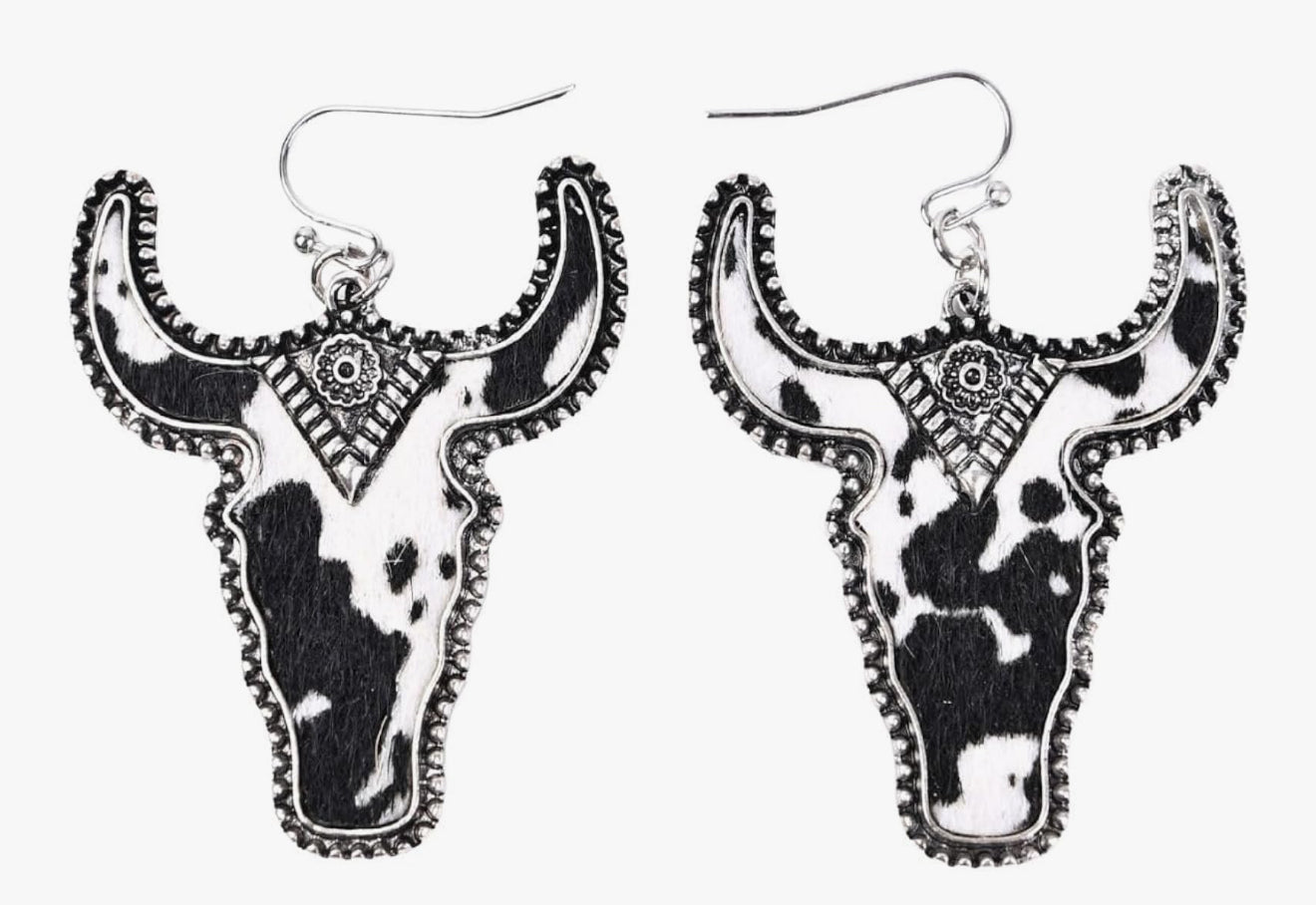 Black and white cowhide earrings