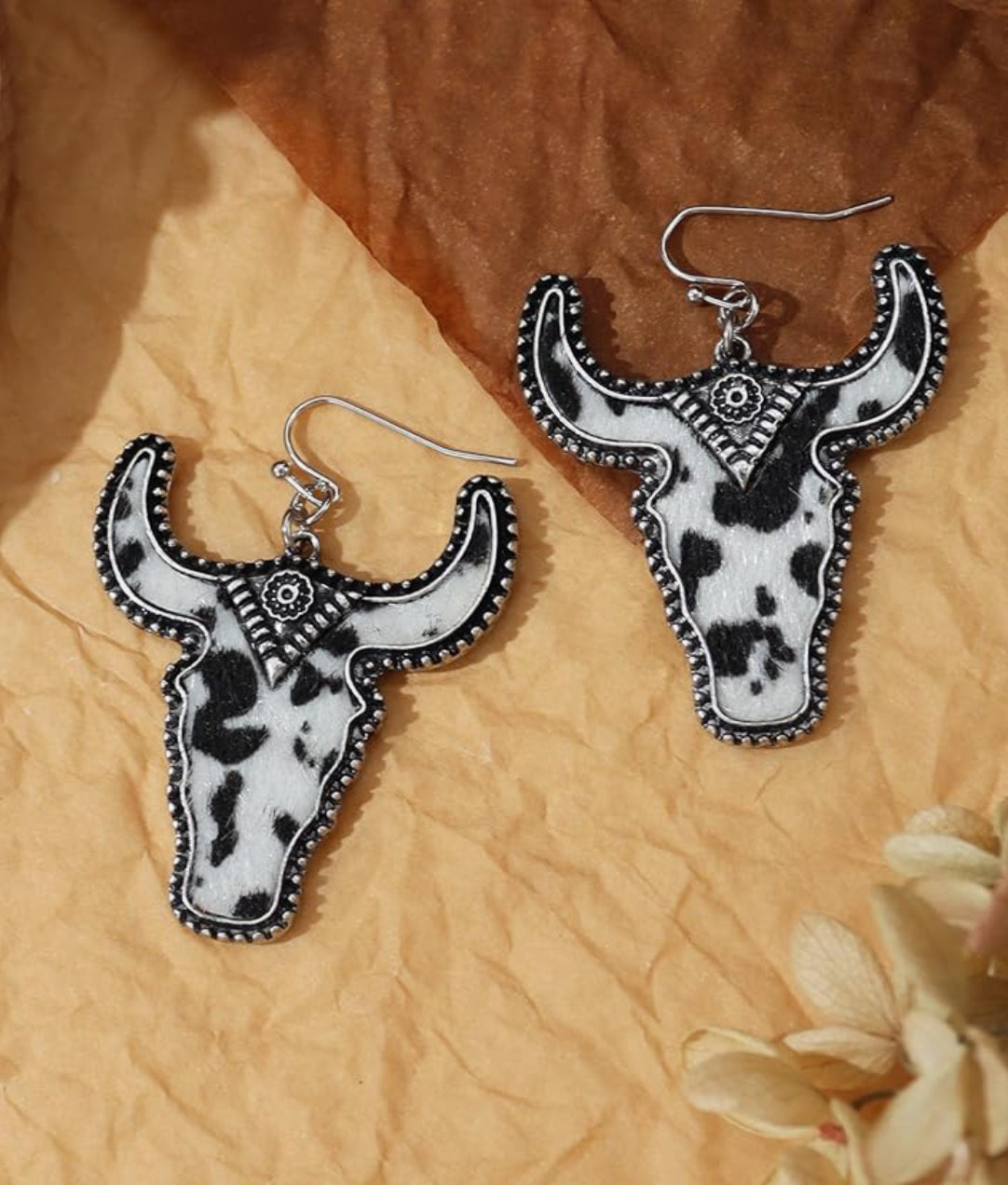 Black and white cowhide earrings