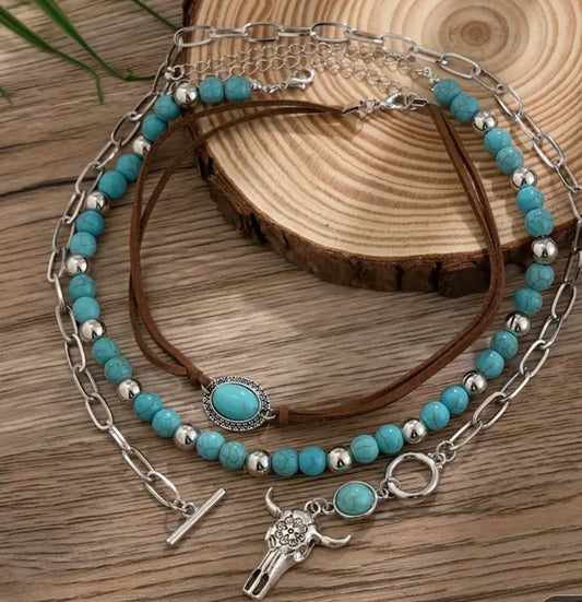 Turquoise  skull necklace