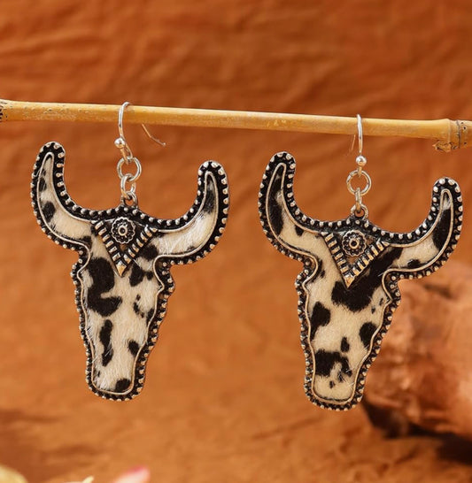 Black and white cowhide earrings
