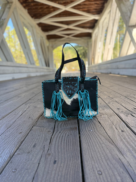 Turquoise Cowhide tote bag