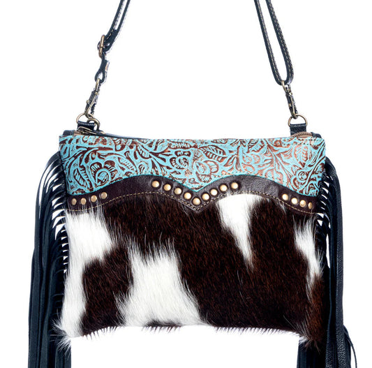 Myra exotic azure fringe crossbody