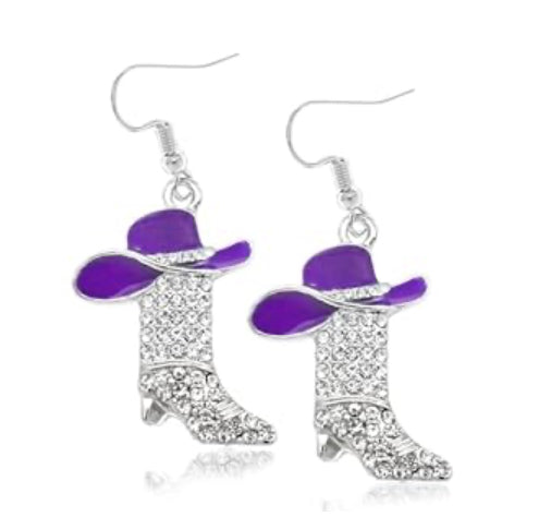 Purple cowgirl rhinestone earrings