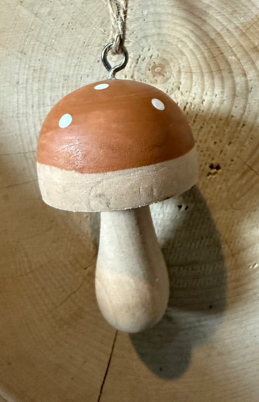 Wooden mushroom keychain