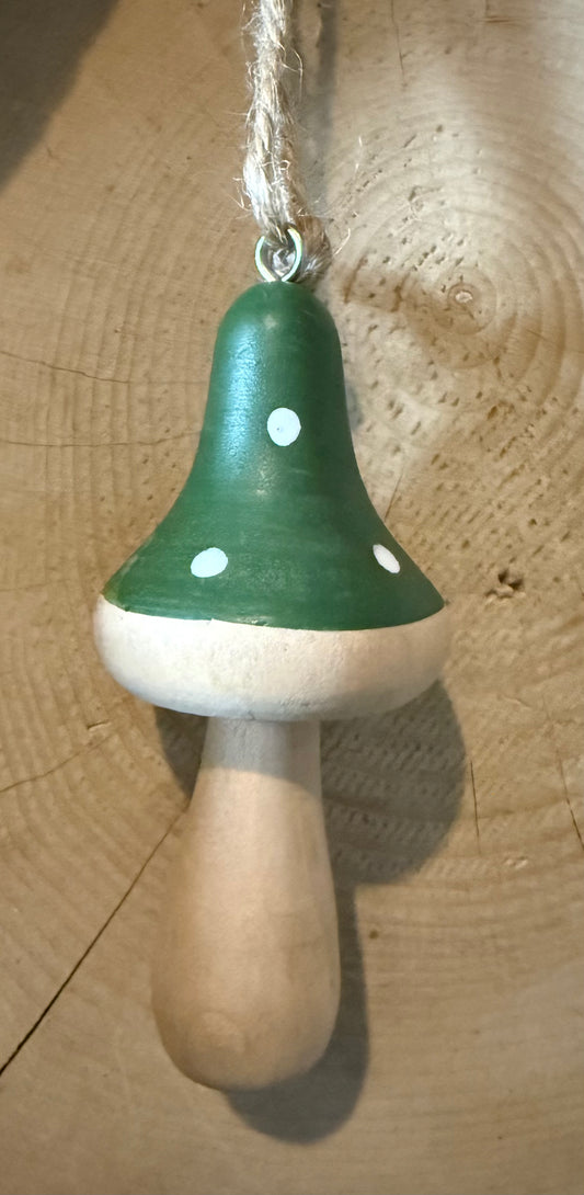 Wooden mushroom keychain